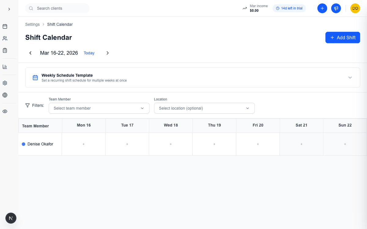 SmartRoute shift management settings